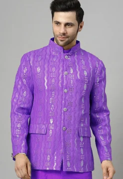 Embroidered Georgette Jodhpuri Jacket in Purple