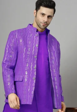 Embroidered Georgette Jodhpuri Jacket in Purple
