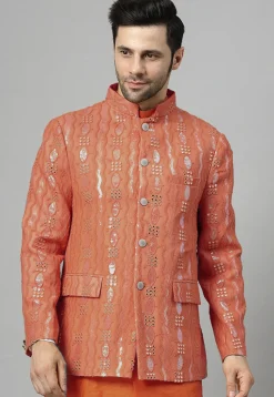 Embroidered Georgette Jodhpuri Jacket in Rust