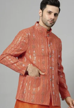 Embroidered Georgette Jodhpuri Jacket in Rust