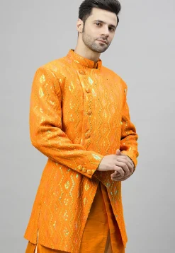 Embroidered Georgette Jodhpuri Jacket in Mustard