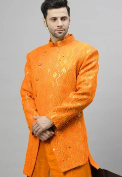 Embroidered Georgette Jodhpuri Jacket in Mustard