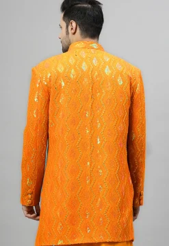 Embroidered Georgette Jodhpuri Jacket in Mustard