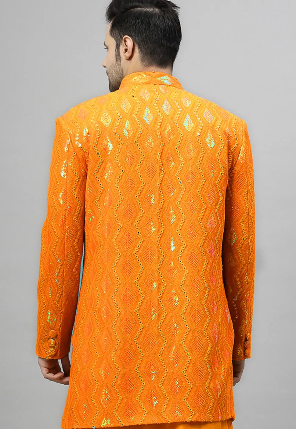 Embroidered Georgette Jodhpuri Jacket in Mustard