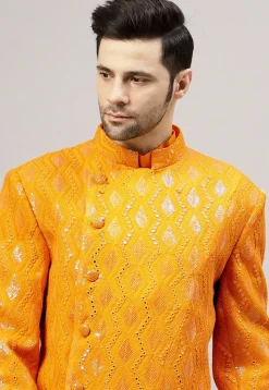 Embroidered Georgette Jodhpuri Jacket in Mustard