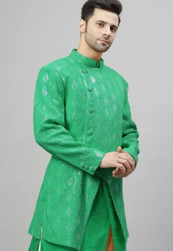 Embroidered Georgette Jodhpuri Jacket in Green