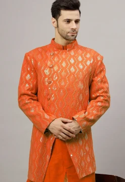 Embroidered Georgette Jodhpuri Jacket in Orange