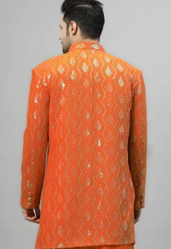 Embroidered Georgette Jodhpuri Jacket in Orange