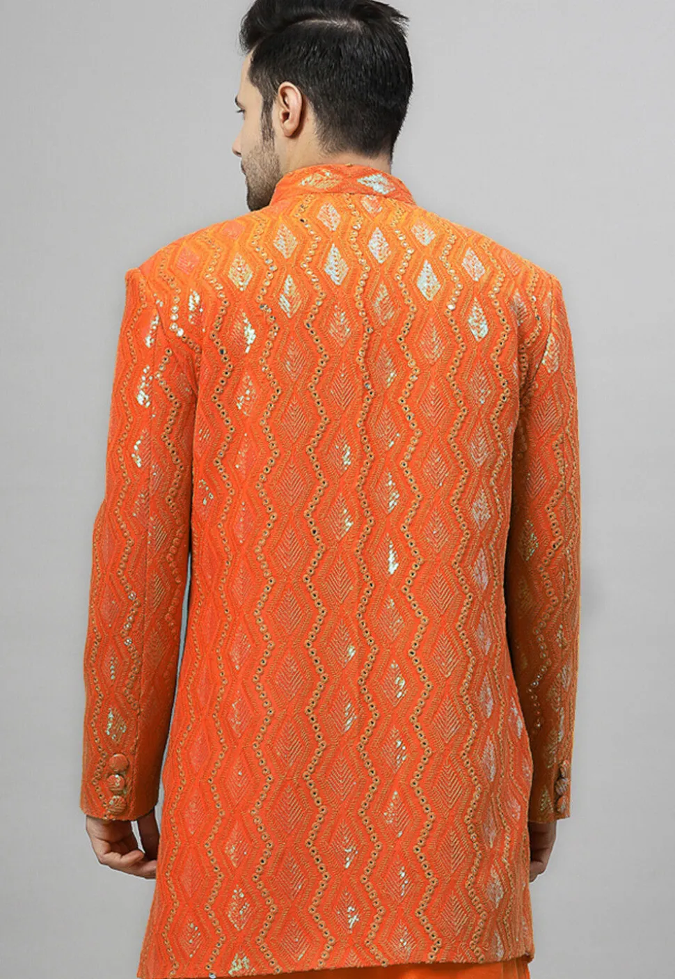 Embroidered Georgette Jodhpuri Jacket in Orange