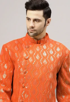 Embroidered Georgette Jodhpuri Jacket in Orange
