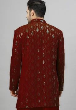 Embroidered Georgette Jodhpuri Jacket in Maroon