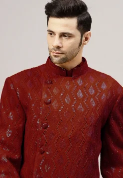Embroidered Georgette Jodhpuri Jacket in Maroon