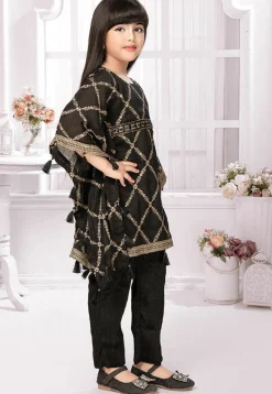 Embroidered Georgette Kaftan Set in Black