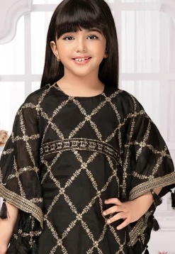 Embroidered Georgette Kaftan Set in Black