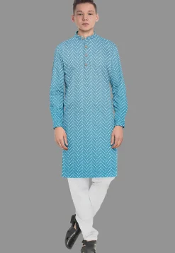 Embroidered Georgette Kurta Set in Turquoise