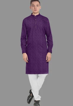 Embroidered Georgette Kurta Set in Purple