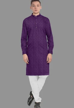 Embroidered Georgette Kurta in Purple