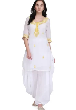 Embroidered Georgette Kurti in White