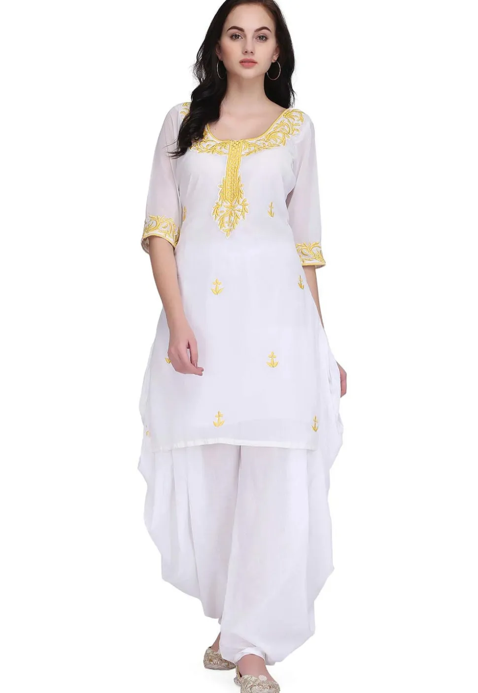 Embroidered Georgette Kurti in White