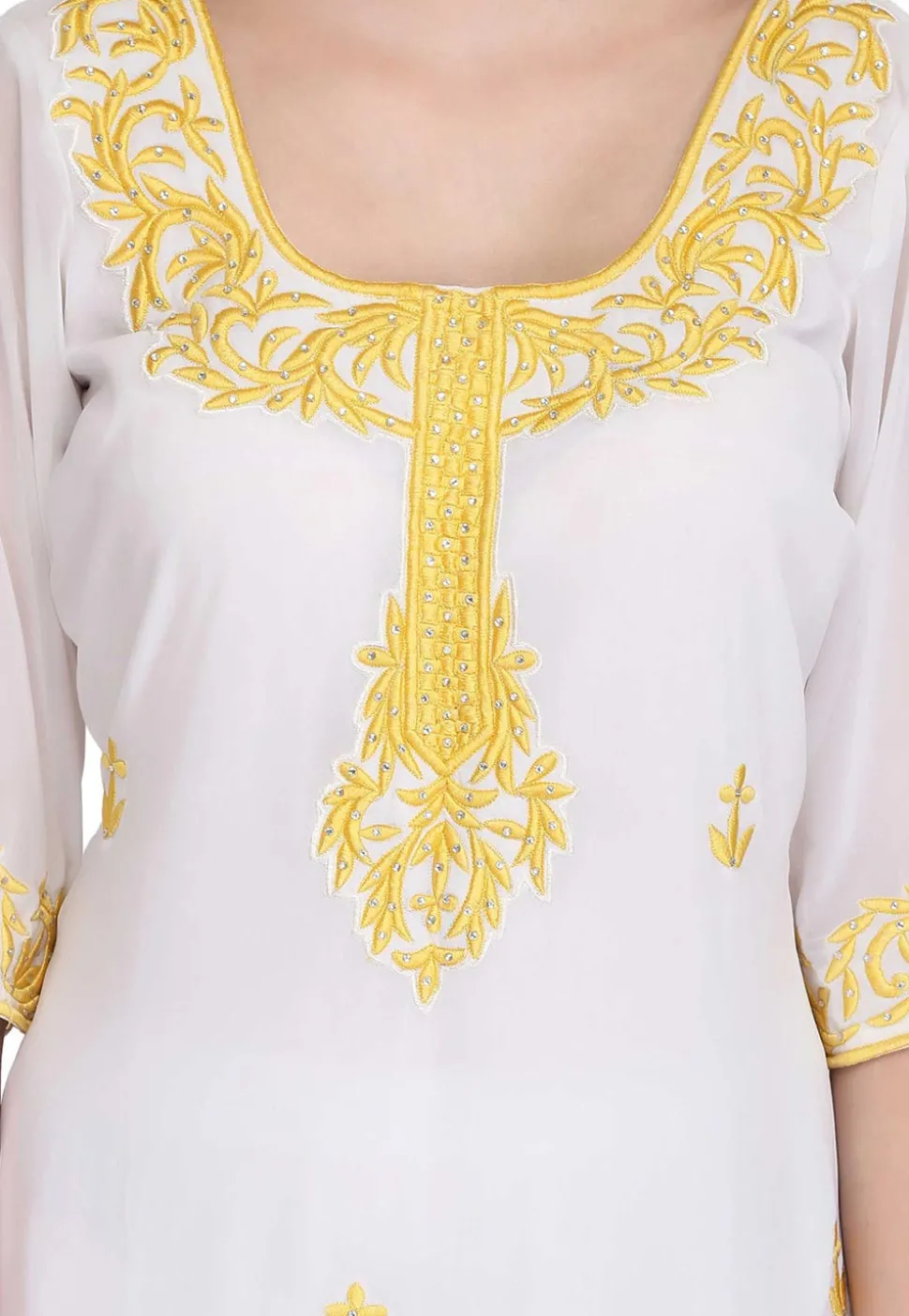 Embroidered Georgette Kurti in White
