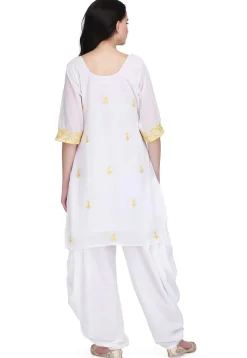 Embroidered Georgette Kurti in White