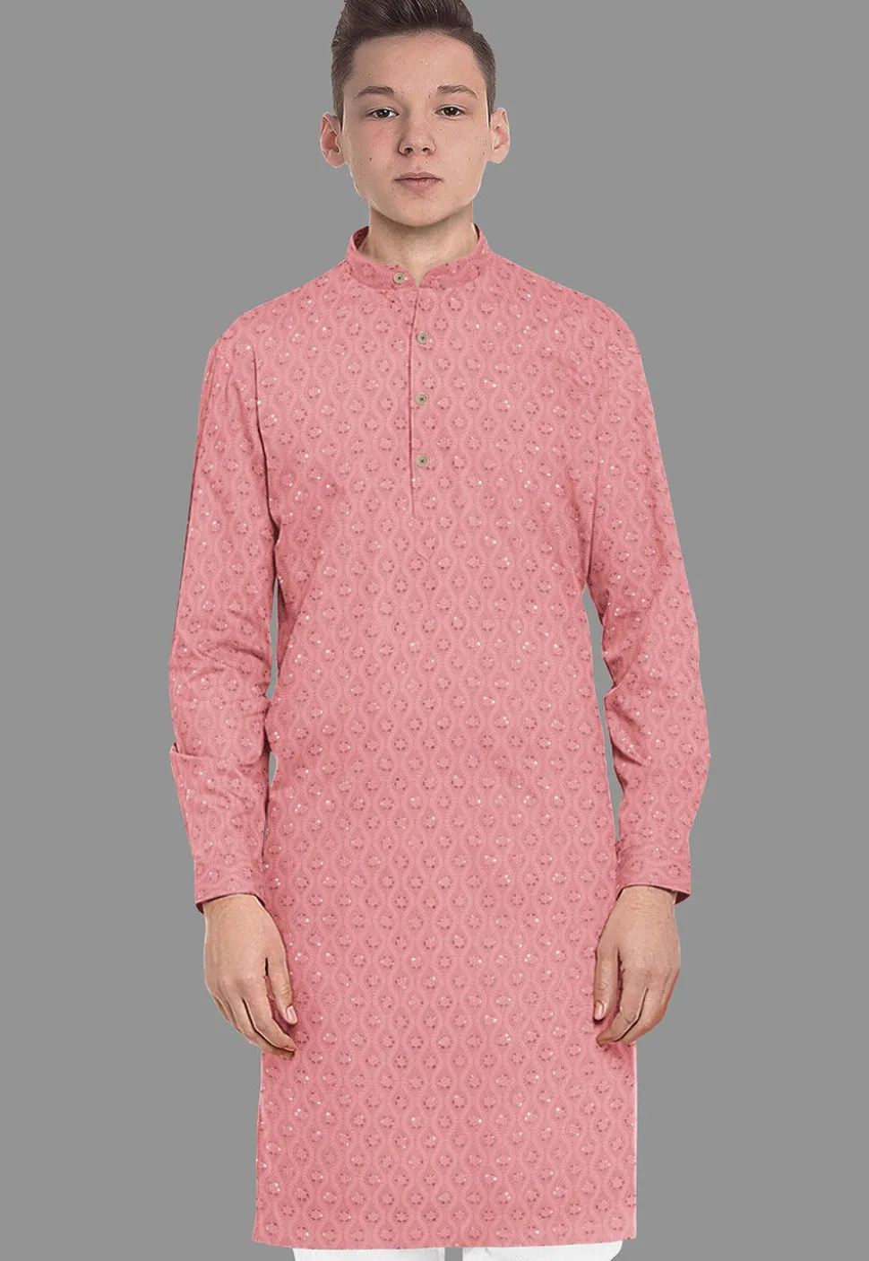 Embroidered Georgette Kurta in Peach