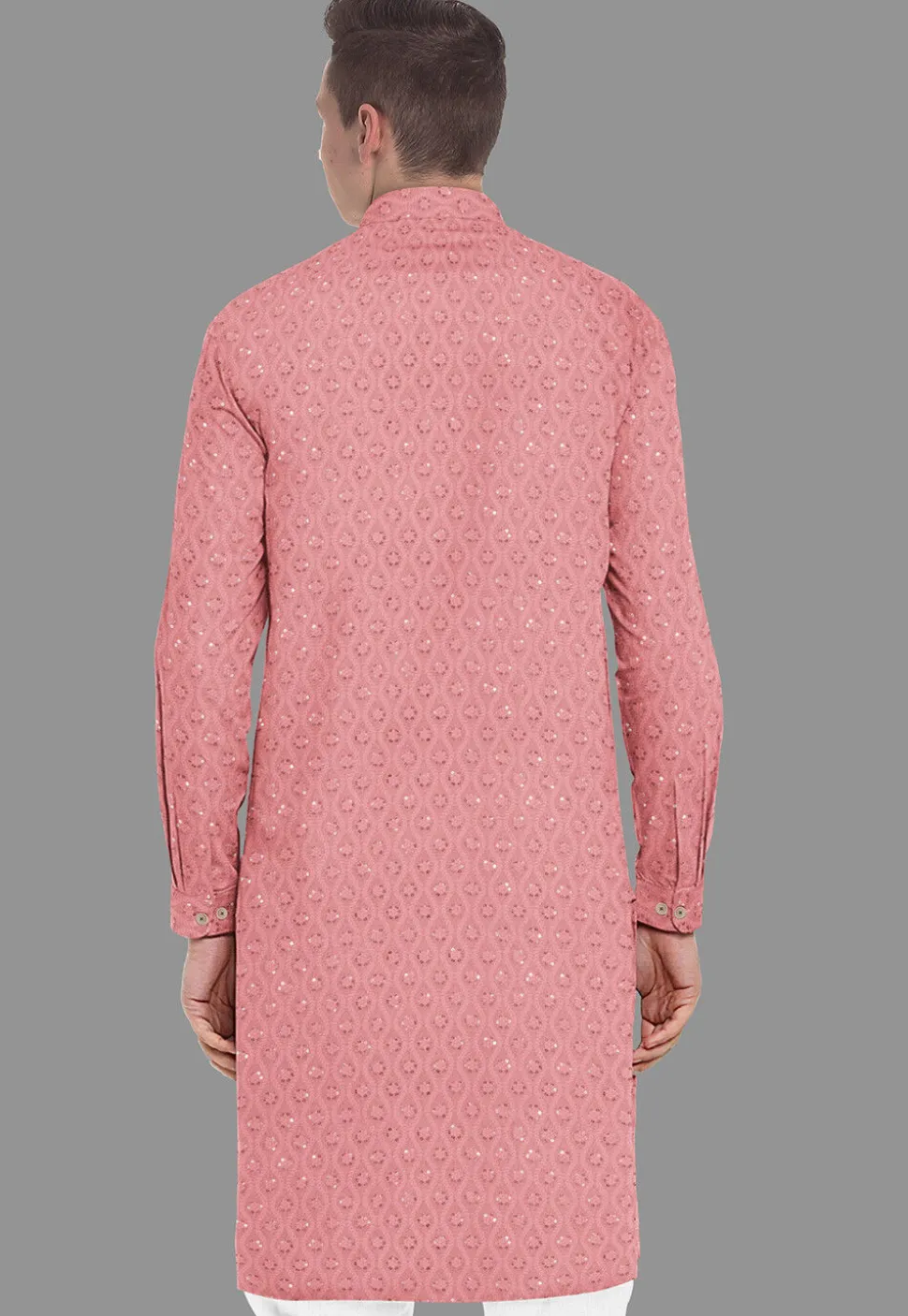 Embroidered Georgette Kurta in Peach
