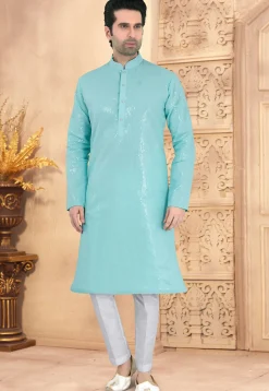 Embroidered Georgette Kurta Set in Sky Blue