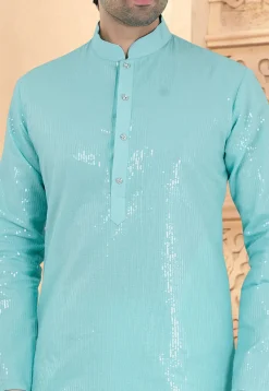 Embroidered Georgette Kurta Set in Sky Blue