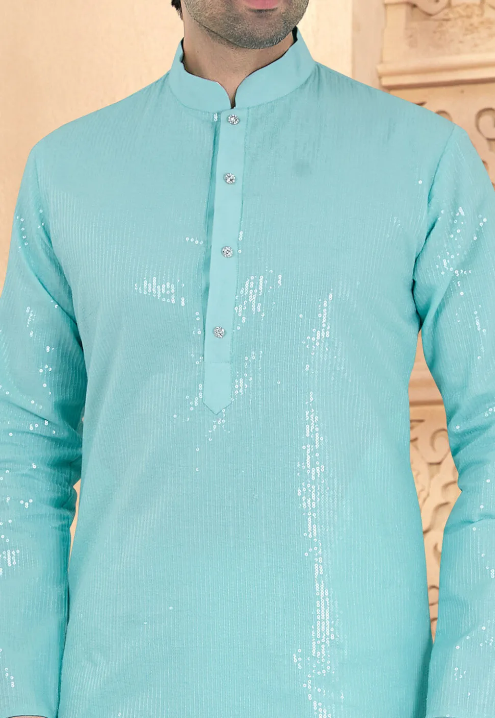 Embroidered Georgette Kurta Set in Sky Blue