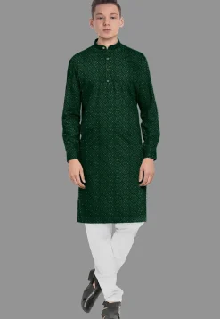 Embroidered Georgette Kurta Set in Dark Green