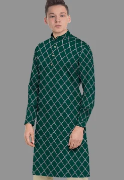 Embroidered Georgette Kurta in Dark Green
