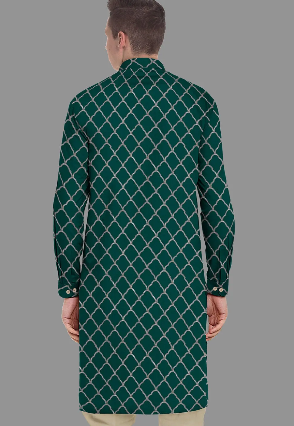 Embroidered Georgette Kurta in Dark Green