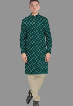 Embroidered Georgette Kurta in Dark Green