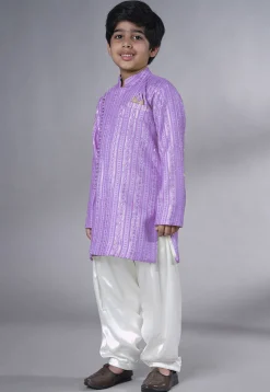 Embroidered Georgette Kurta Set in Light Purple