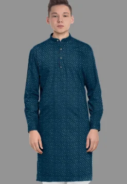 Embroidered Georgette Kurta in Teal Blue