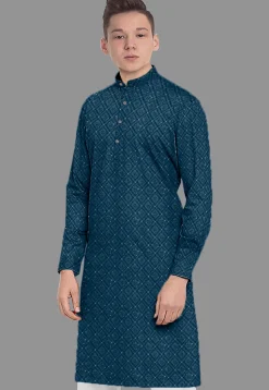 Embroidered Georgette Kurta in Teal Blue