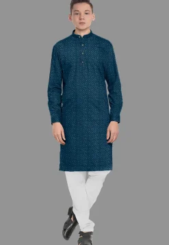 Embroidered Georgette Kurta in Teal Blue