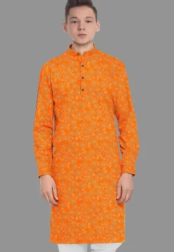 Embroidered Georgette Kurta in Orange