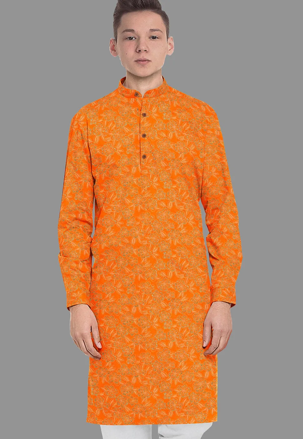 Embroidered Georgette Kurta in Orange