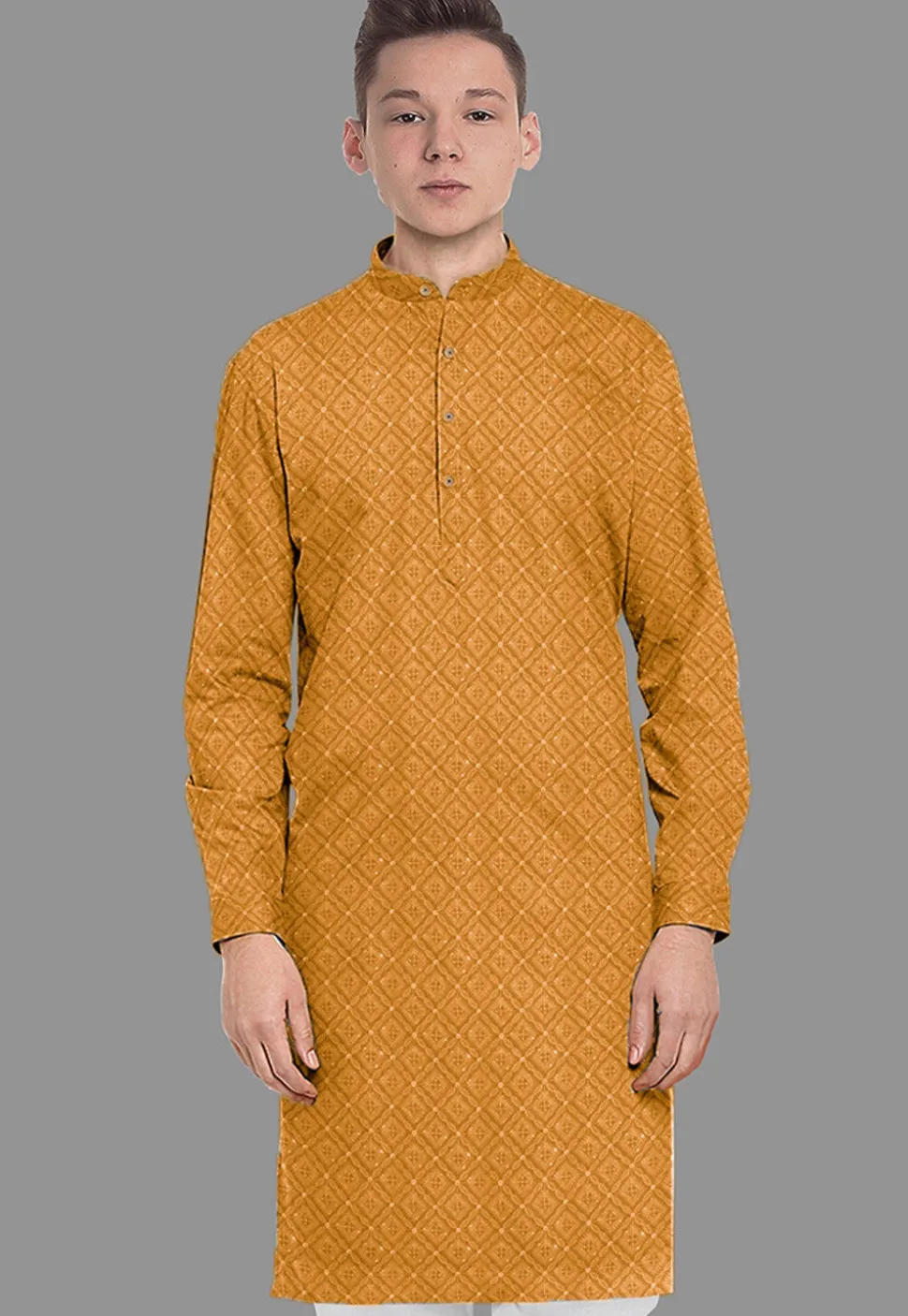 Embroidered Georgette Kurta in Mustard