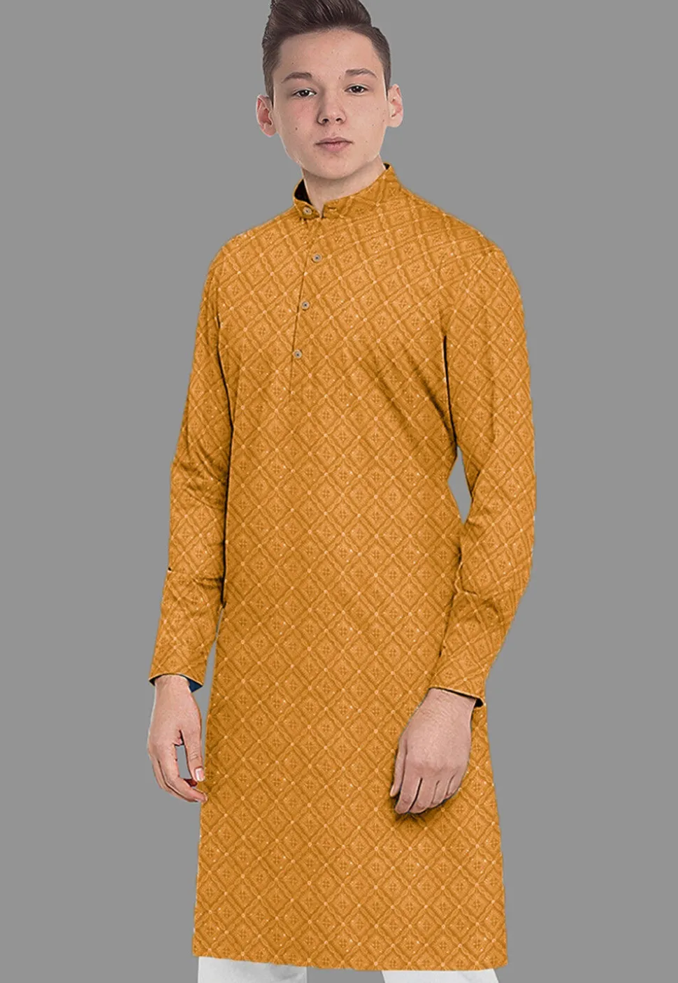 Embroidered Georgette Kurta in Mustard