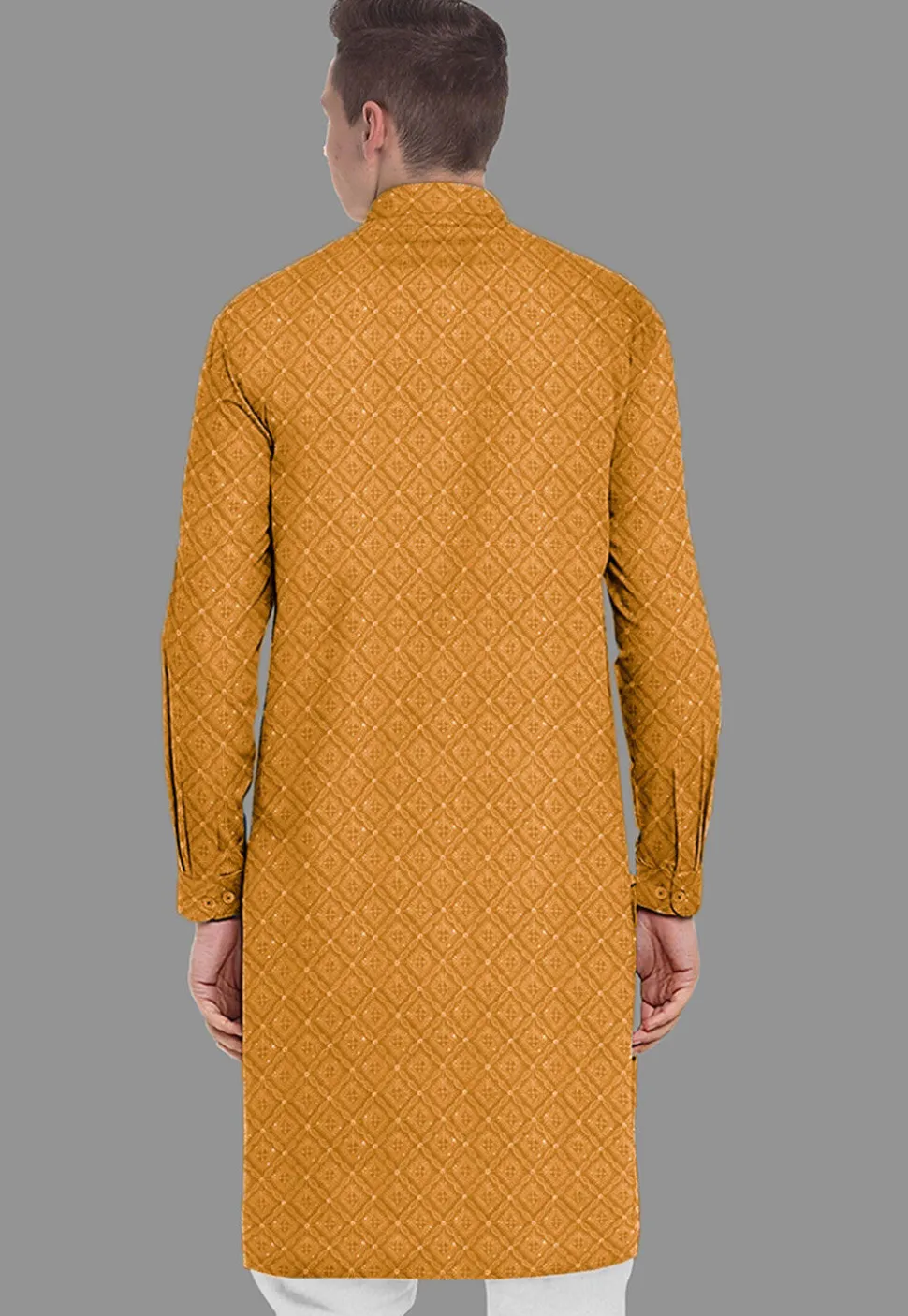 Embroidered Georgette Kurta in Mustard