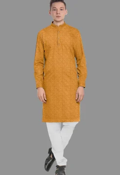 Embroidered Georgette Kurta Set in Mustard