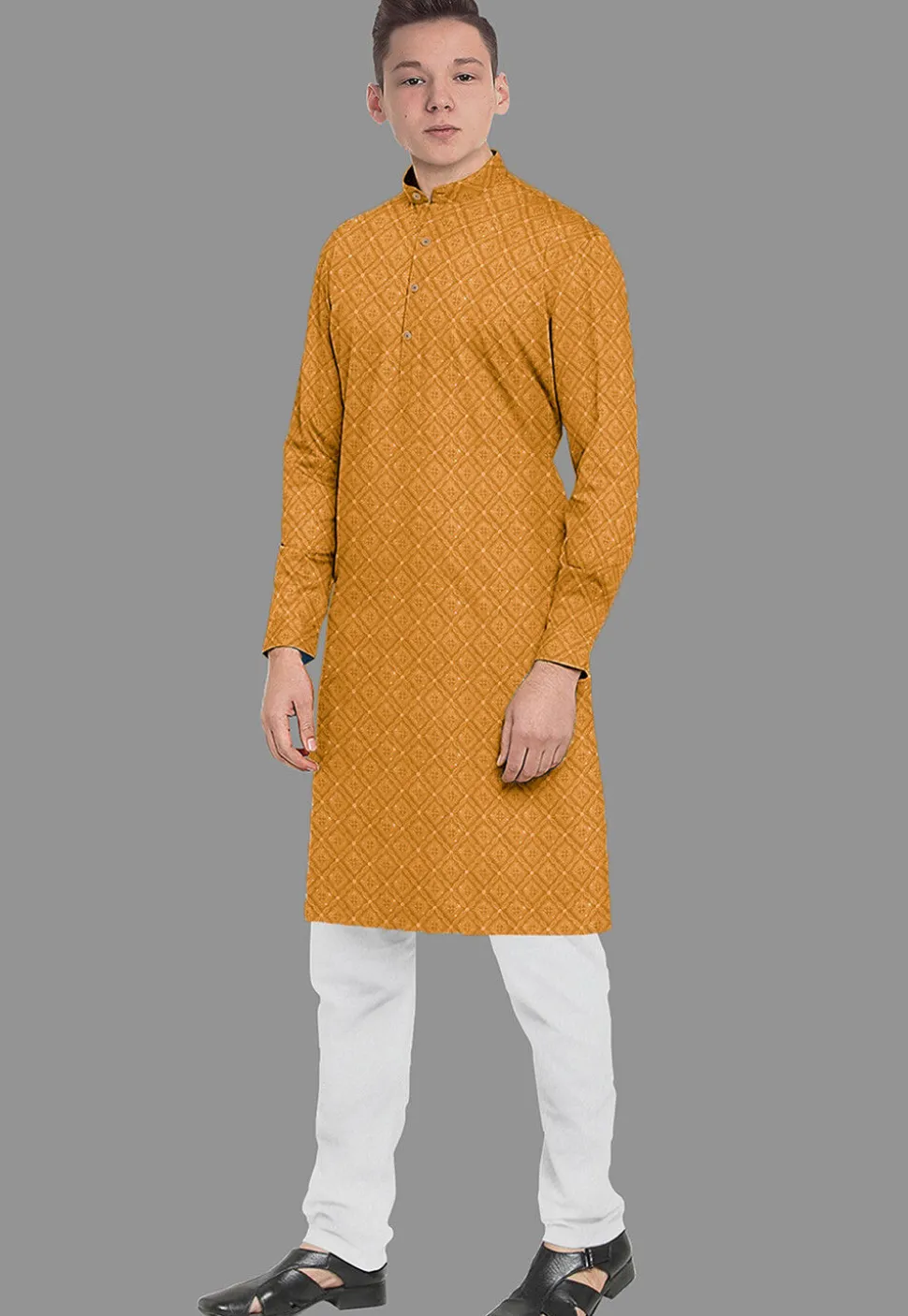 Embroidered Georgette Kurta Set in Mustard
