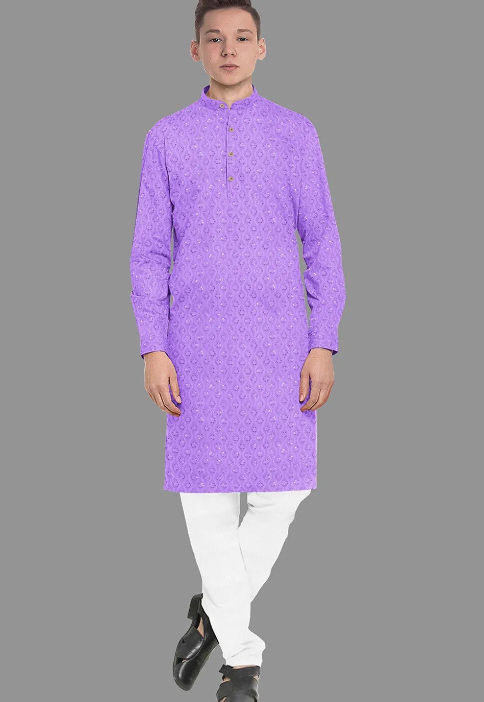 Embroidered Georgette Kurta Set in Light Purple