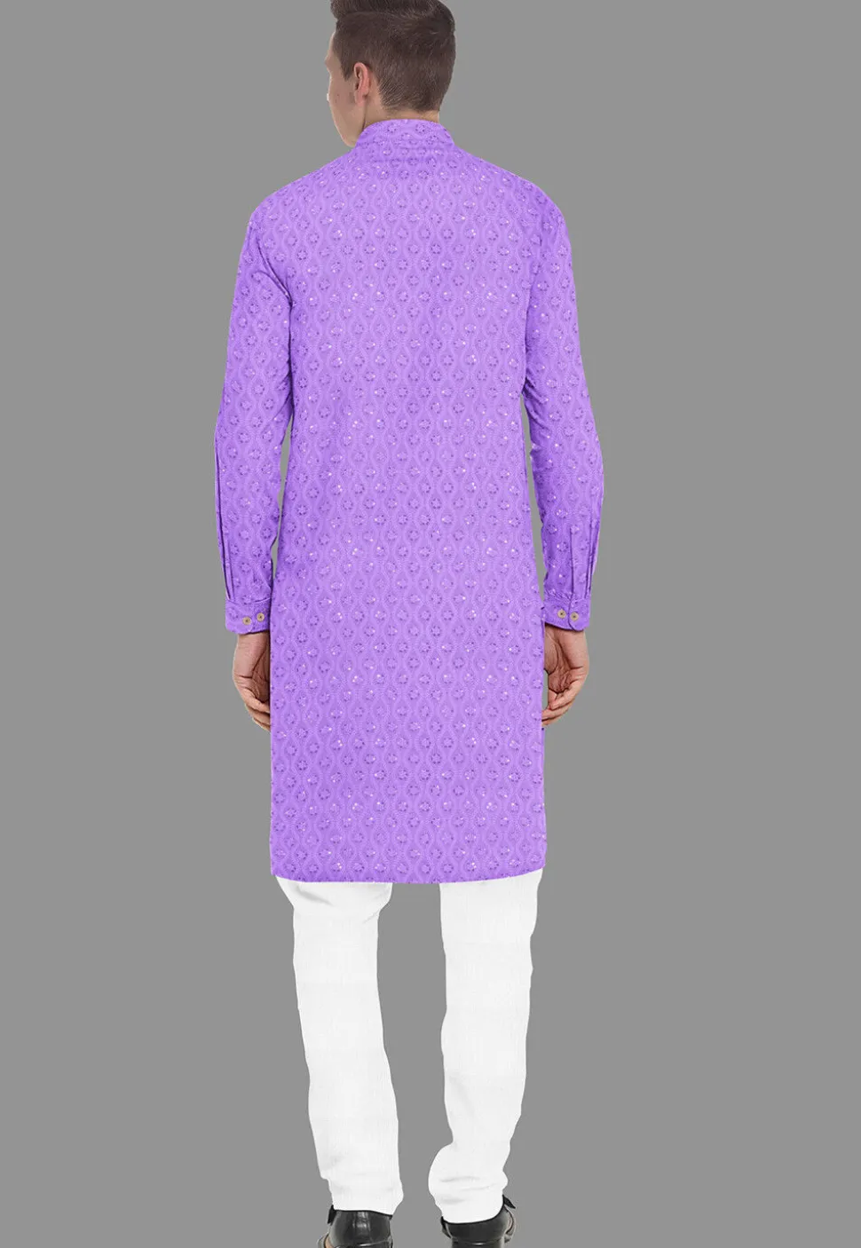Embroidered Georgette Kurta Set in Light Purple