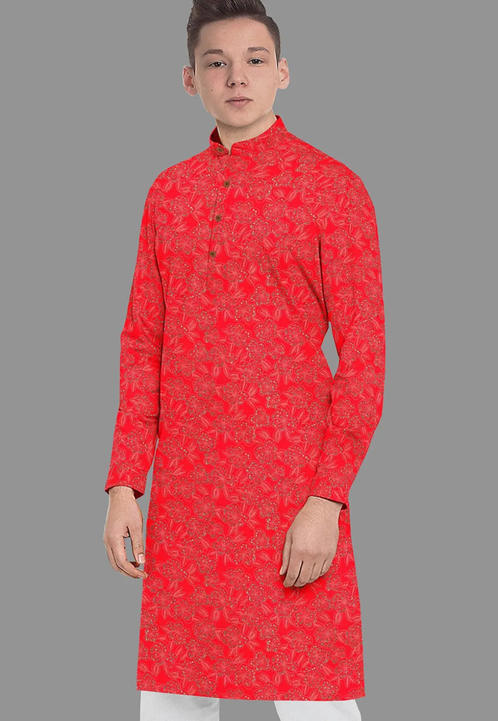 Embroidered Georgette Kurta in Red