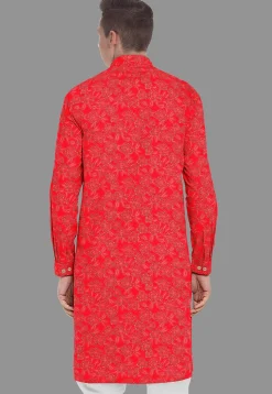 Embroidered Georgette Kurta in Red