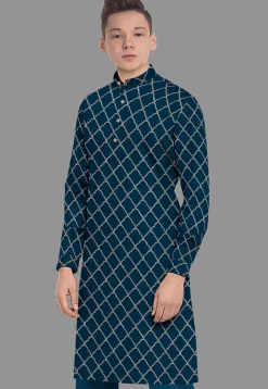 Embroidered Georgette Kurta in Indigo Blue